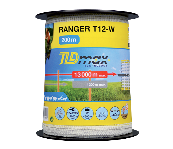 Taśma wzmocniona Ranger  TLD 12mm 200m biało żółta - Cavalo